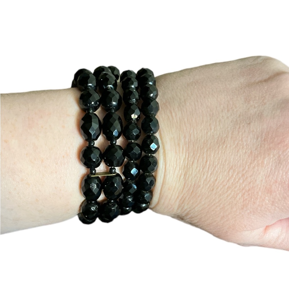 Vintage Black Multi Faceted Bead Wire Bracelet Bundle